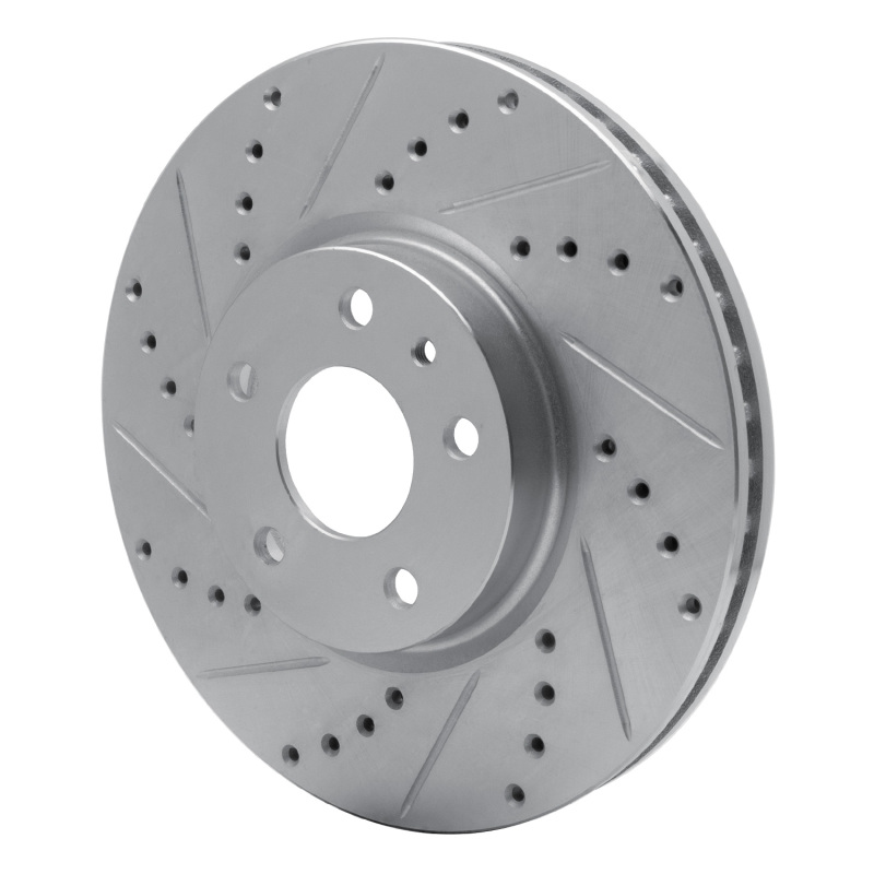 Ford Special Service Police Sedan Brake Rotor (1) - Front Left - R1 Concepts - Drilled & Slotted - Silver - `13-`20